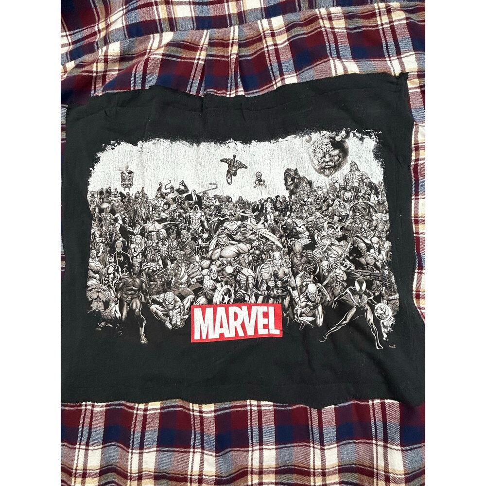Marvel Comics St. John’s Bay Upcycled Plaid Flannel Shirt Men’s 4XLT OOAK - Picture 7 of 9